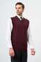 Burgundy V-Neck Pocketless Slim Fit Classic Wool Knitwear Sweater 1012255003 - 2