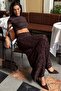 Brown Flocked Printed Tulle Skirt Mg2711 - 3