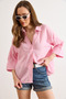 Women's Pink Sleeve Collar Detailed Loose Fit Flam Cotton Shirt Gml-19001447 - 4