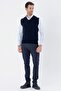 Navy Blue V-Neck Pocketless Slim Fit Classic Wool Knitwear Sweater 1012255003 - 4
