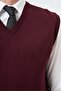 Burgundy V-Neck Pocketless Slim Fit Classic Wool Knitwear Sweater 1012255003 - 5