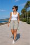 Women's Curve Plus Size Elastic Waist Linen Blend Fabric Shorts & Bermuda Shorts with Pockets - 3
