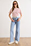 Women's Light Blue Open-Crotch Dirty Stitch Wide Leg Denim Jeans Jea-19000127 - 2