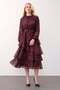 Floral Patterned Layered Chiffon Dress with Volants Bordo 9462-E - 3