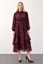 Floral Patterned Layered Chiffon Dress with Volants Bordo 9462-E - 2