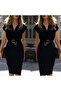 Elegant and Strong Posture! - Women's Short Sleeve Double Breasted Collar Crepe Dress (Without Belt) - 3