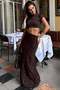Brown Flocked Printed Tulle Skirt Mg2711 - 5