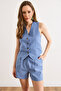 Women's Indigo Lined Linen Vest Ylk-19000062 - 2