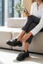 Genuine Leather Black Women's Loafer Shoes with Metal Buckle Detail, Lightweight, Comfortable, Modern Design - 2