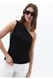 Pleated One Shoulder Blouse - BLACK - 3