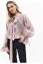 Deep V Neck Tie Blouse - ADOBE ROSE - 2