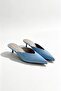 Simple Baby Blue Patent Leather Mini Heel Women's Slippers - 2