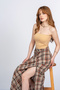 Women's Summer Beige Elviera Low Waist Plaid Pattern Skirt Linen Stylish Daily Comfortable 6897 - 3