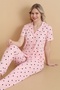 Mrn 9514 Heart Pink Pegasus Fabric Buttoned Short Sleeve Women's Pajama Set - 5
