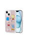 iPhone 15 Plus Compatible Shiny Brsa Minimini Silicone Case with Embossed Figures - Pink