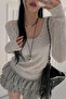 Gray Ek Strap Madonna Collar Harajuku Grunge Y2K Long Sleeve Crop