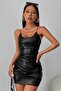 Women's Lame Leather Stylish Mini Drawstring Dress - 3