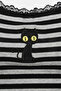 Black Gray Striped Black Cat Detailed Lace Collar Bow Y2K Strap Crop Top - 3