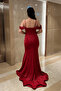 Glittery Fabric Degaje Collar Evening Dress - Red - 5
