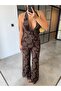 Chest and Back Decollete Tulle Jumpsuit Brown - 5
