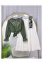 Embroidered Collar Shirt Puff Scuba Flared Skirt Dual Set [Excluding Shawl]