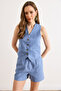 Women's Indigo Lined Linen Vest Ylk-19000062 - 3