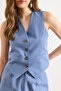Women's Indigo Lined Linen Vest Ylk-19000062 - 5