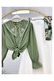 Embroidered Collar Shirt Puff Scuba Flared Skirt Dual Set [Excluding Shawl] - 3