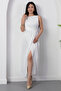 Square Neck Ruched Waist Slit Dress YZC25Y223 - 5