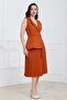 Pleated Detailed Midi Dress - Terracotta - 5