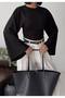 Women's Black Crew Neck Waist-Slit Wide Sleeve Stylish Blouse - 3