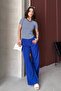 Women's Cobalt Blue White Chain Ribbed Knitted Blouse - 5