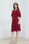 V-Neck Lace Midi Dress - Bordo - 4