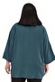 Plus Size Shirt Collar Low Trifold Sleeve Relaxed Fit Petrol Green Blouse - 3