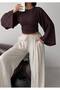 Women's Coffee Color Crew Neck Waist-Fitted Wide Sleeve Stylish Blouse - 2