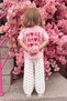 Girl's Cotton Pink Heart Printed T-Shirt and Heart Muslin Trousers Top and Bottom Set - 3