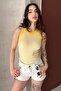 Women's Yellow Wide Halter Neck Ribbed Knitted Blouse - 5