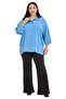 Plus Size Shirt Collar Low Truvakar Sleeve Relaxed Fit Indigo Blouse - 2