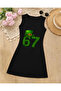 Girl's Black Sleeveless Dress 67 Green Printed