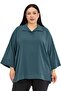 Plus Size Shirt Collar Low Trifold Sleeve Relaxed Fit Petrol Green Blouse
