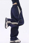 Navy Blue Sports White Striped Y2K Unisex Tracksuit