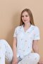 Mrn 9515 Striped Pegasus Cotton Fabric Buttoned Short Sleeve Women's Pajama Set - 4