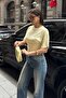Women's Yellow Side Gathered Crew Neck Soft Blouse - 4
