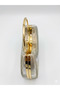 Very Stylish Evening Dress and Clup Bag with Gold Ring Detail, Honeycomb Shiny Leather and Long Chain Strap - 2