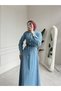 Women's Half Button Denim Dress - Stylish Hijab Denim Dress - 2