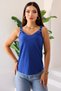 Women's Blue Strap V-Neck Accessory Ring Detailed Sleeveless Summer Blouse, Women's Blouse