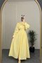 Women's Yellow Belted Floral Detailed Premium Hijab Dress Nbvq4933 - 3