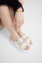 Women's White Comfortable Fit Double-Strapped Buckle Detailed Slippers - 4