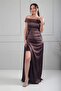Madonna Collar Slit One Side Long Lined Satin Long Dress - 2