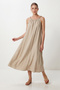 Washable Long Viscose Dress with Straps Lfg0186 Beige - 2